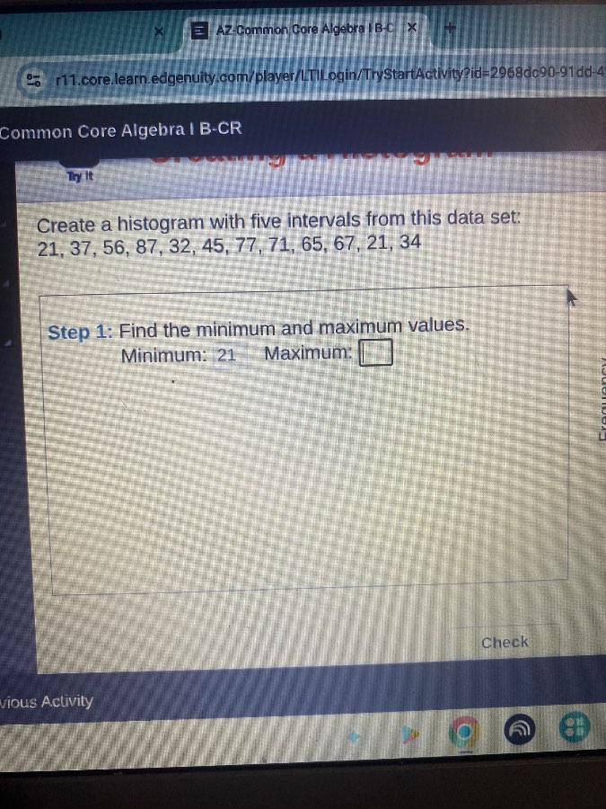 common core algebra i b-cr try it create a histogram with five interval…