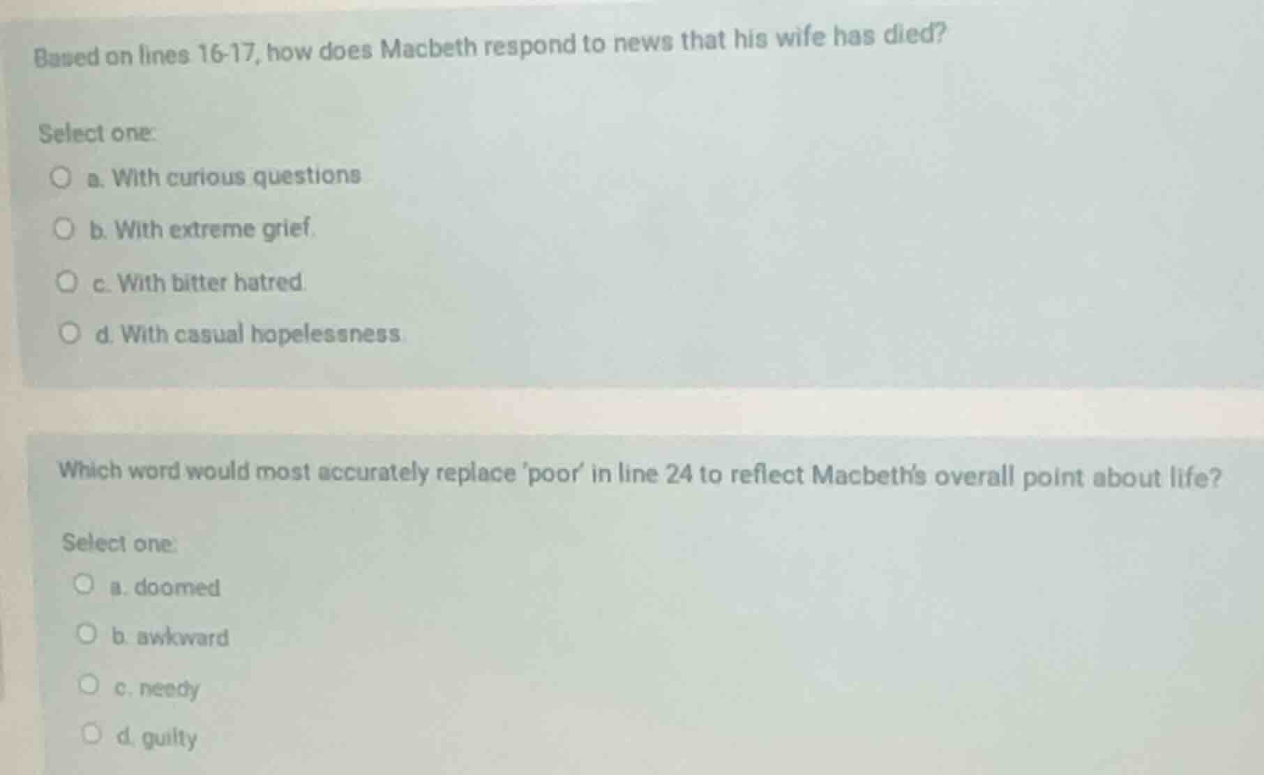 based on lines 16-17, how does macbeth respond to news that his wife ha…