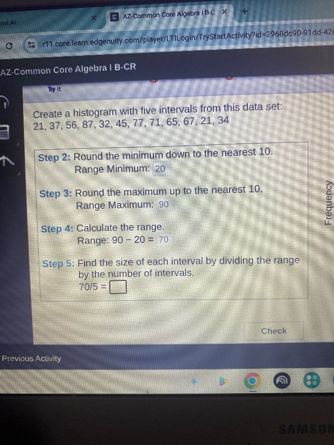 az-common core algebra i b-cr try it create a histogram with five inter…