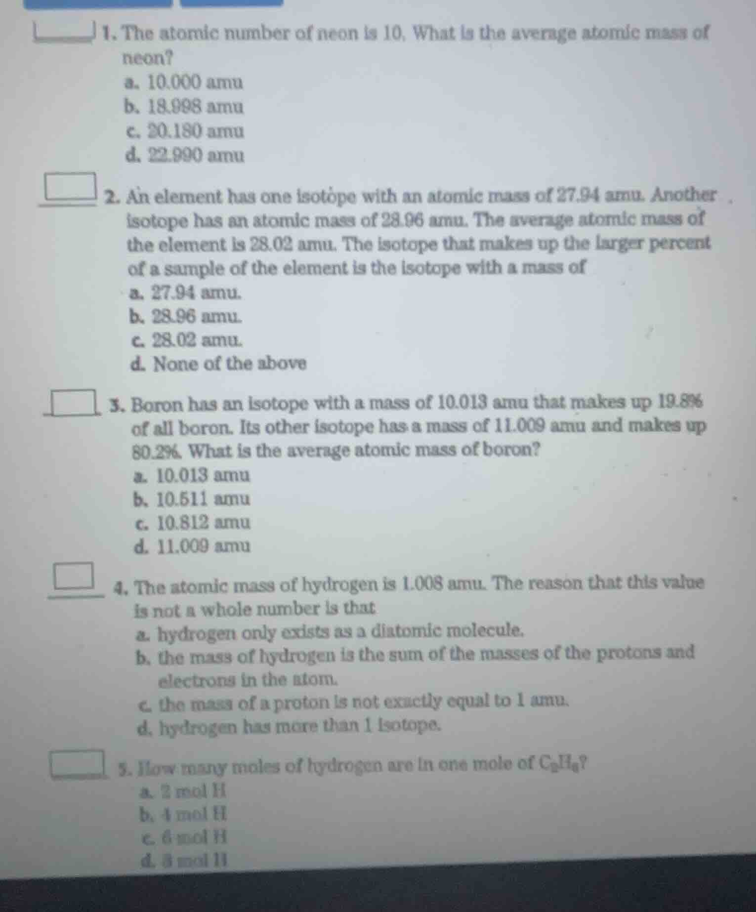 1. the atomic number of neon is 10. what is the average atomic mass of …