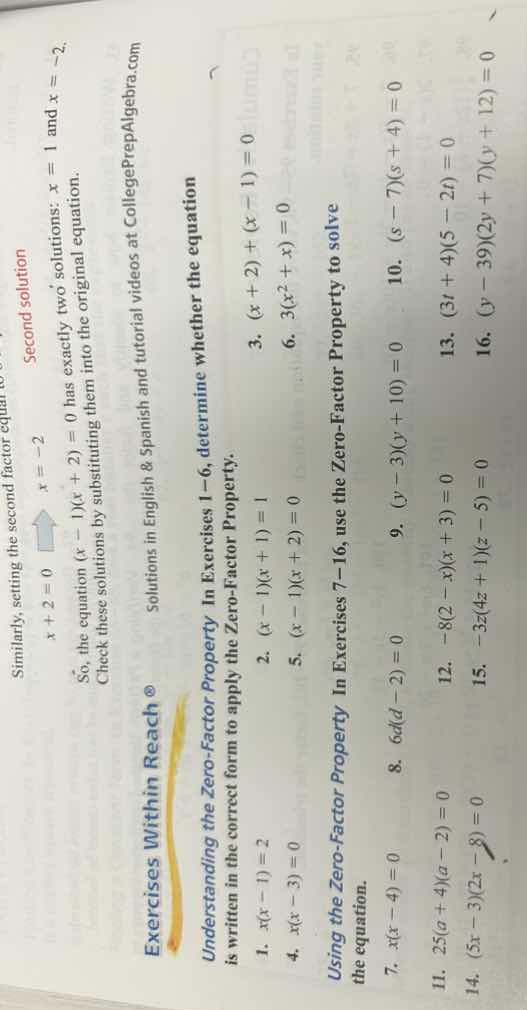 second solution similarly, setting the second factor equal to $x + 2 = …
