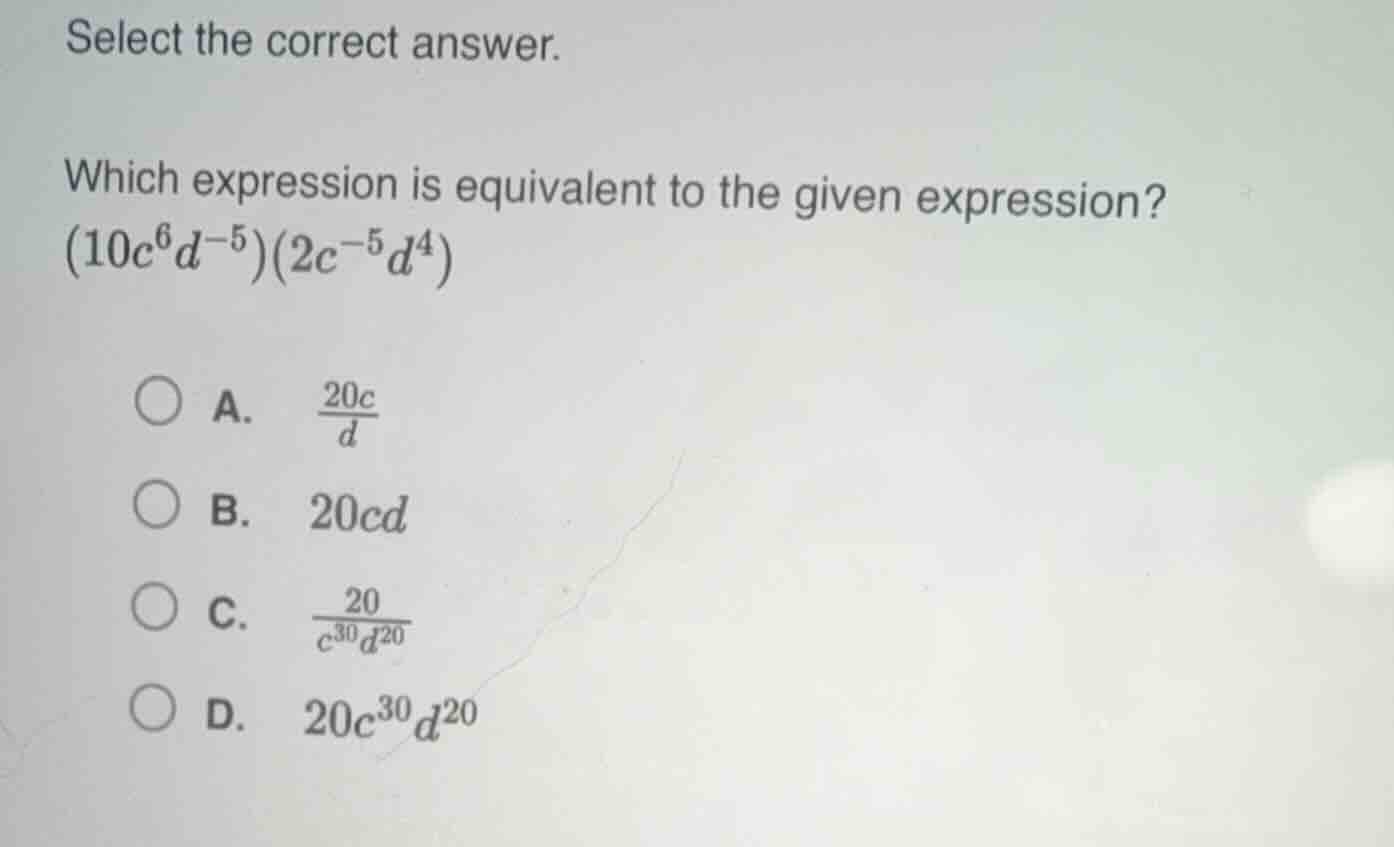 select the correct answer. which expression is equivalent to the given …