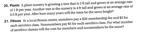 20. plants a plant nursery is growing a tree that is 3 ft tall and grow…