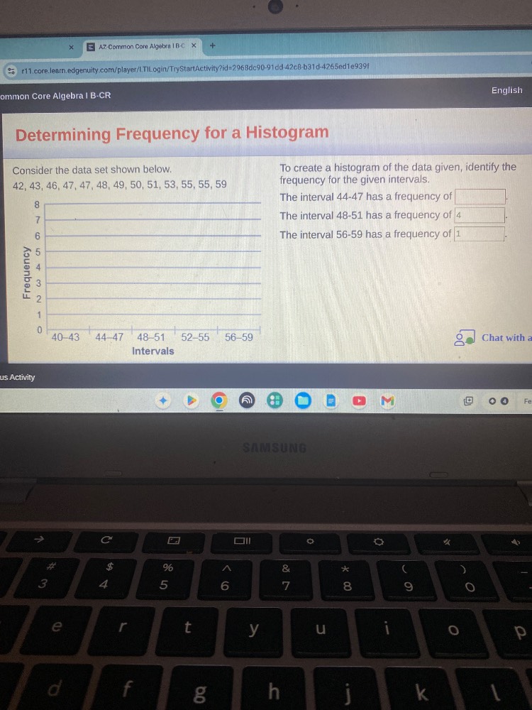 determining frequency for a histogram consider the data set shown below…