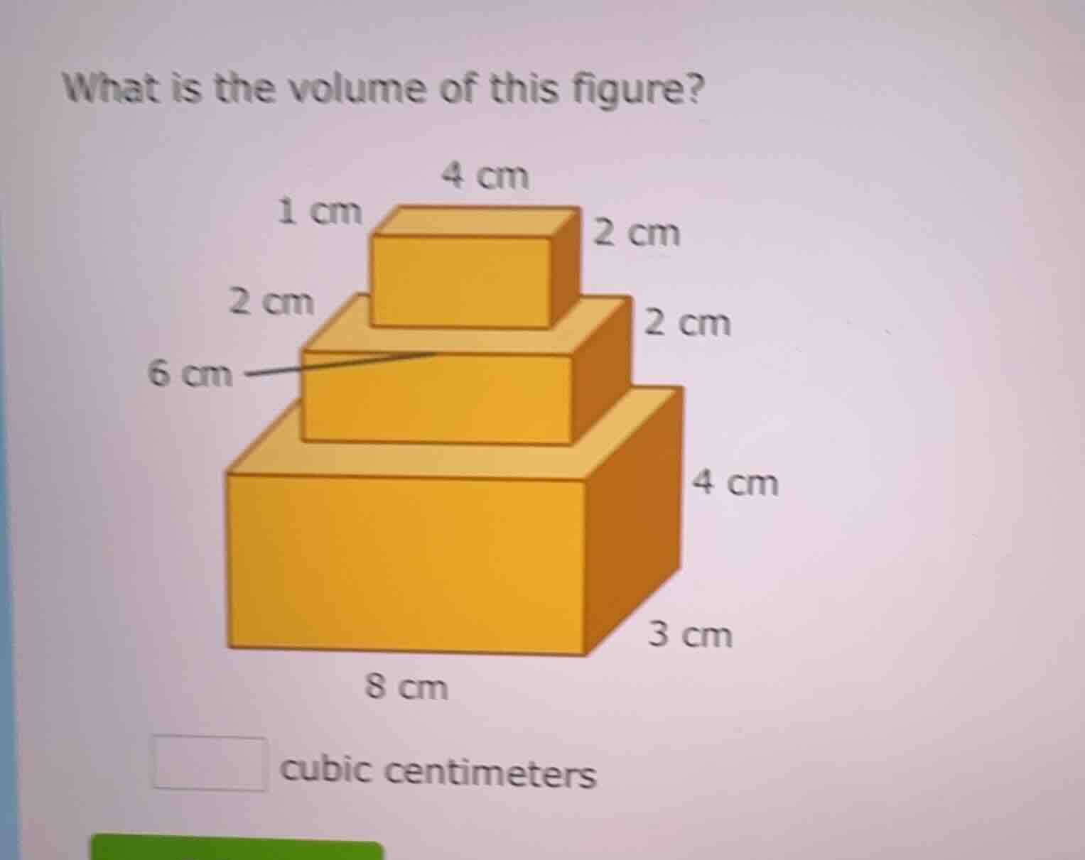 what is the volume of this figure? 4 cm 1 cm 2 cm 2 cm 2 cm 6 cm 4 cm 3…