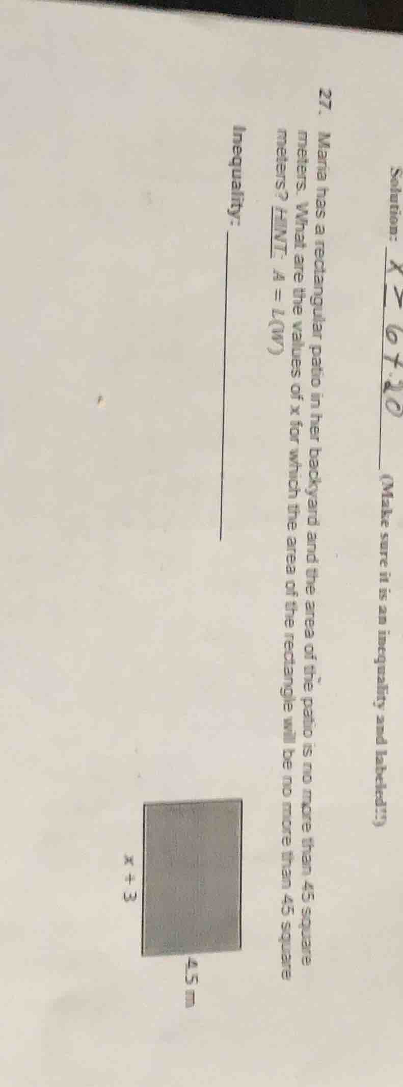 27. maria has a rectangular patio in her backyard and the area of the p…