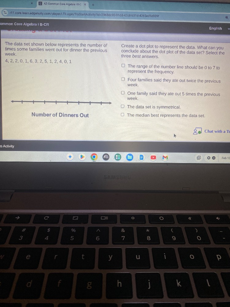 common core algebra i b-cr english the data set shown below represents …
