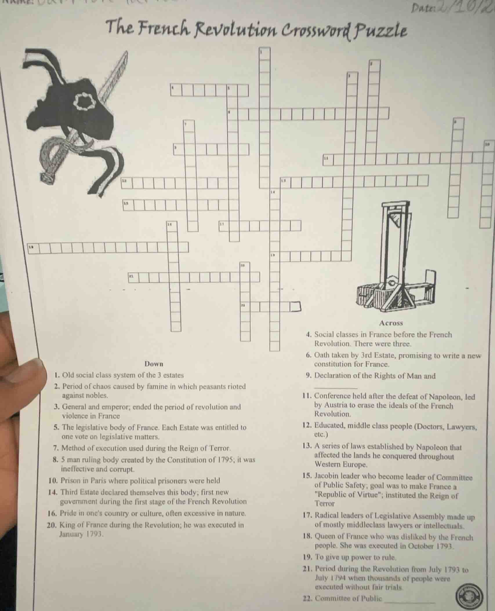 date:2/10/2the french revolution crossword puzzledown1. old social clas…