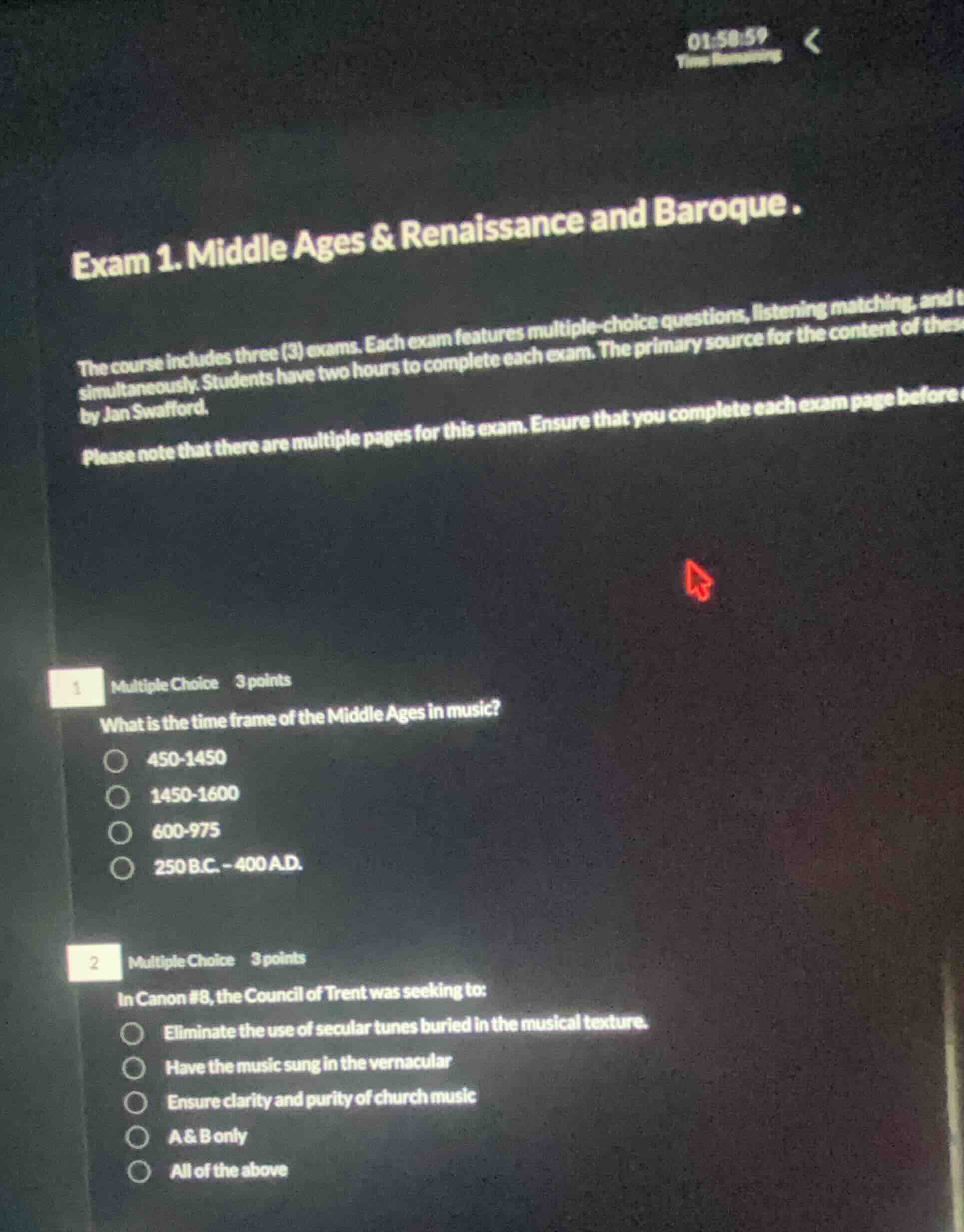 exam 1. middle ages & renaissance and baroque . the course includes thr…