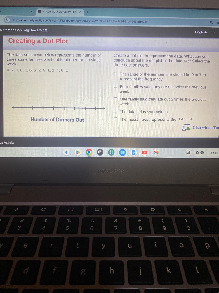 creating a dot plot the data set shown below represents the number of t…