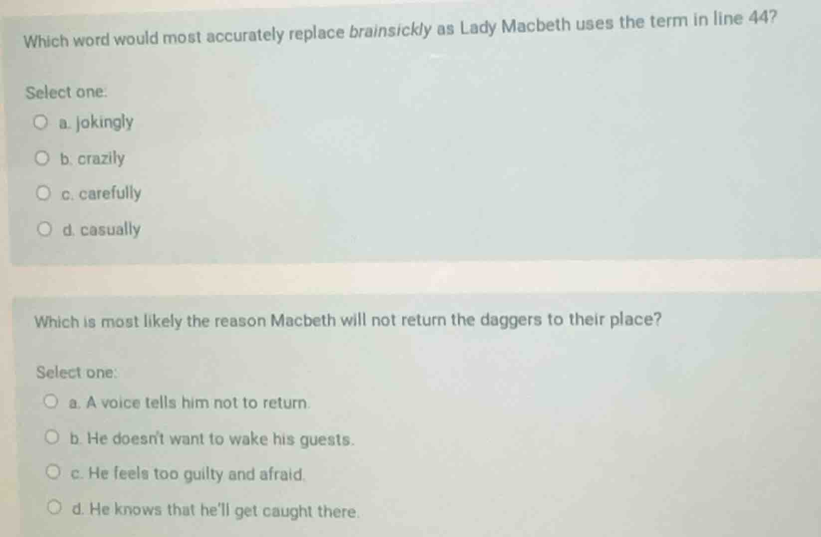 which word would most accurately replace brainsickly as lady macbeth us…