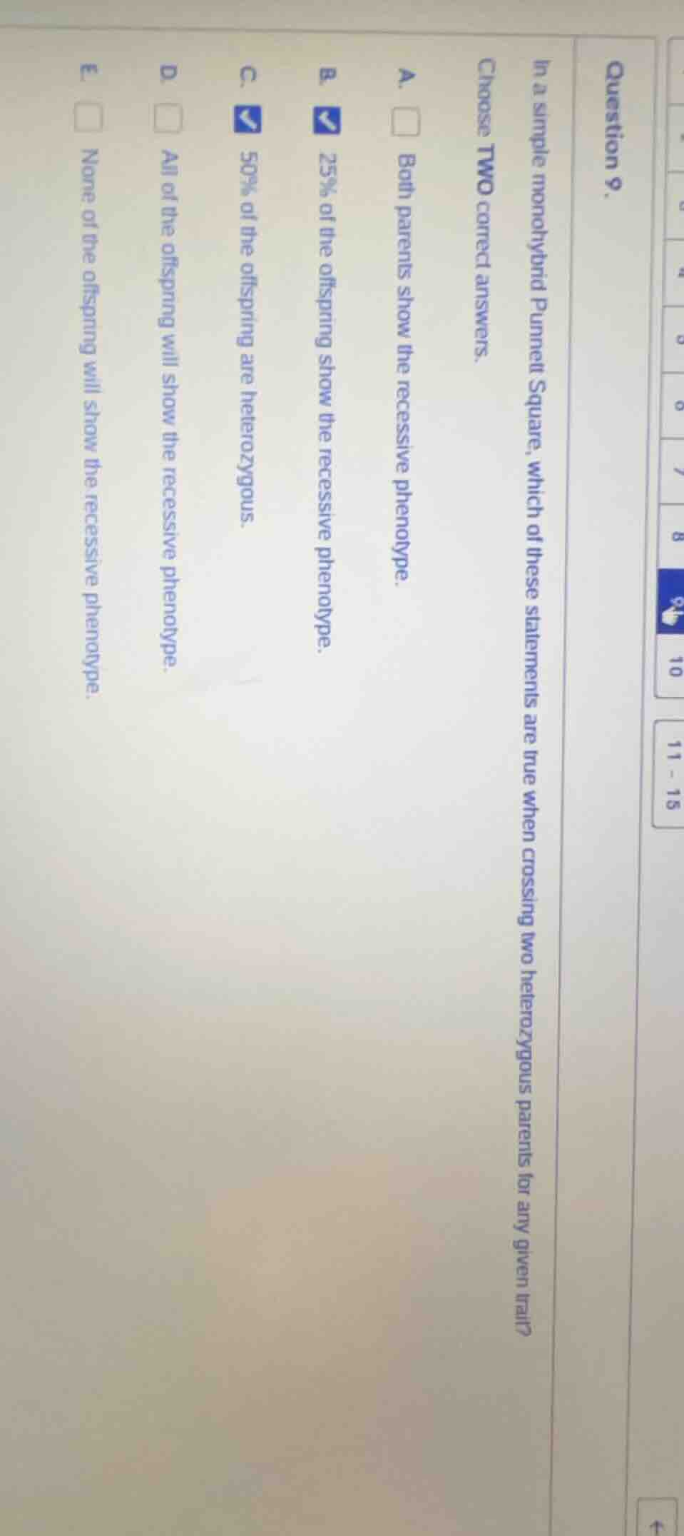 question 9. in a simple monohybrid punnett square, which of these state…