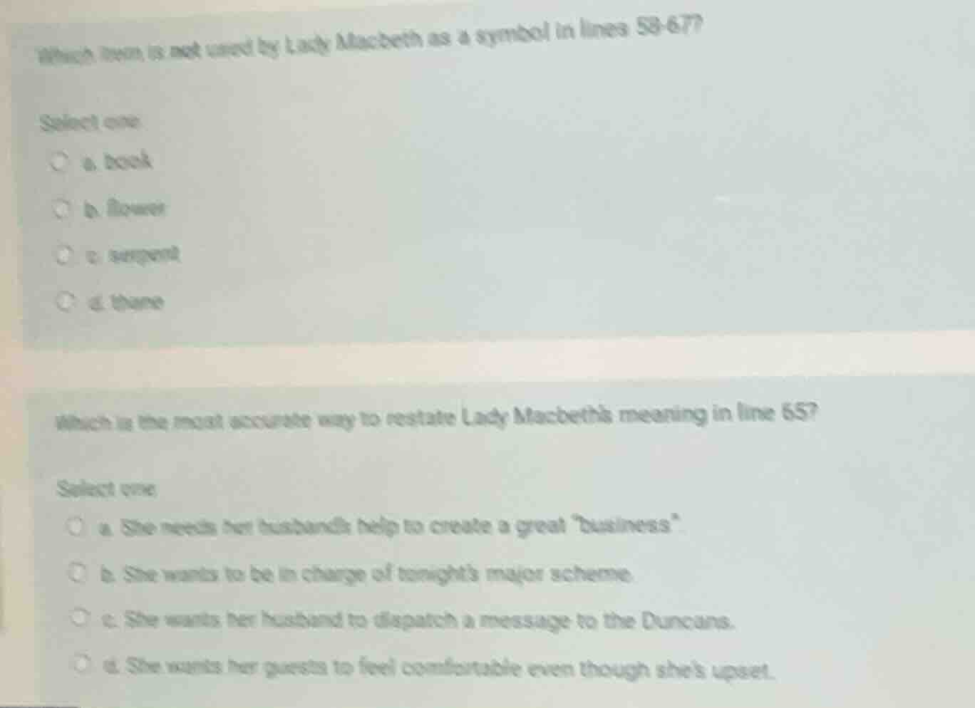which item is not used by lady macbeth as a symbol in lines 58-67? sele…