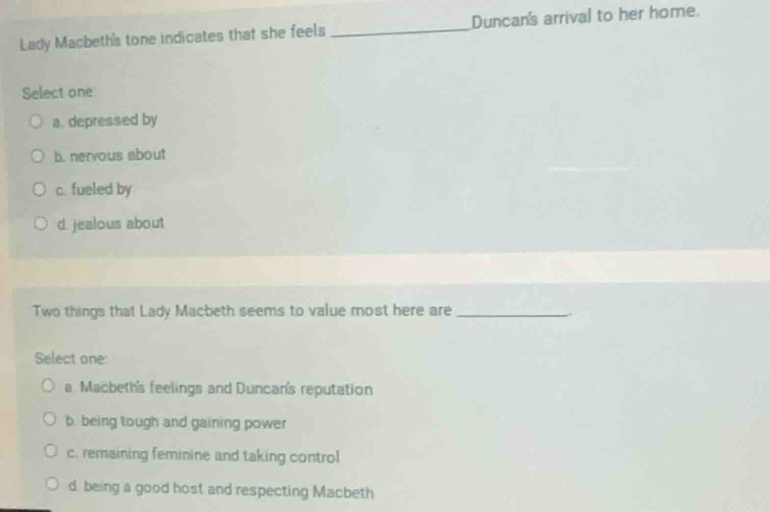 lady macbeths tone indicates that she feels ____________duncans arrival…