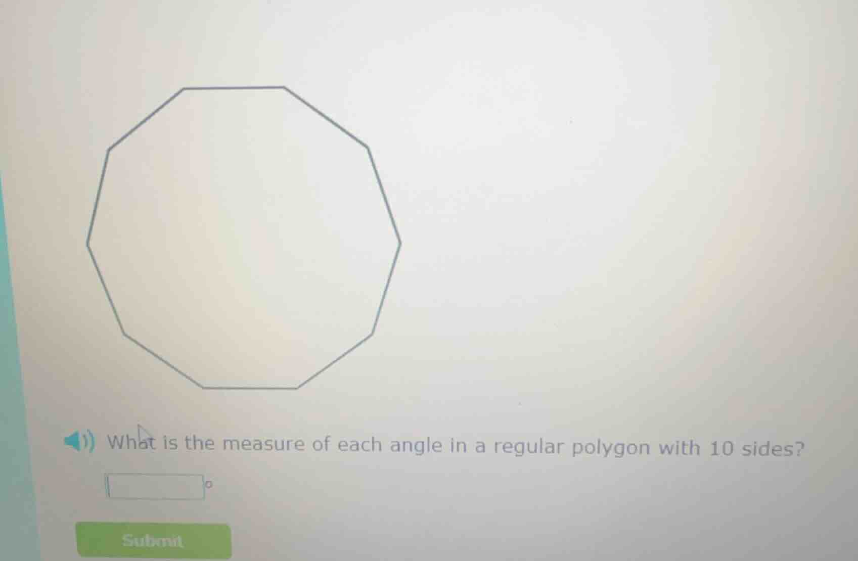 what is the measure of each angle in a regular polygon with 10 sides?