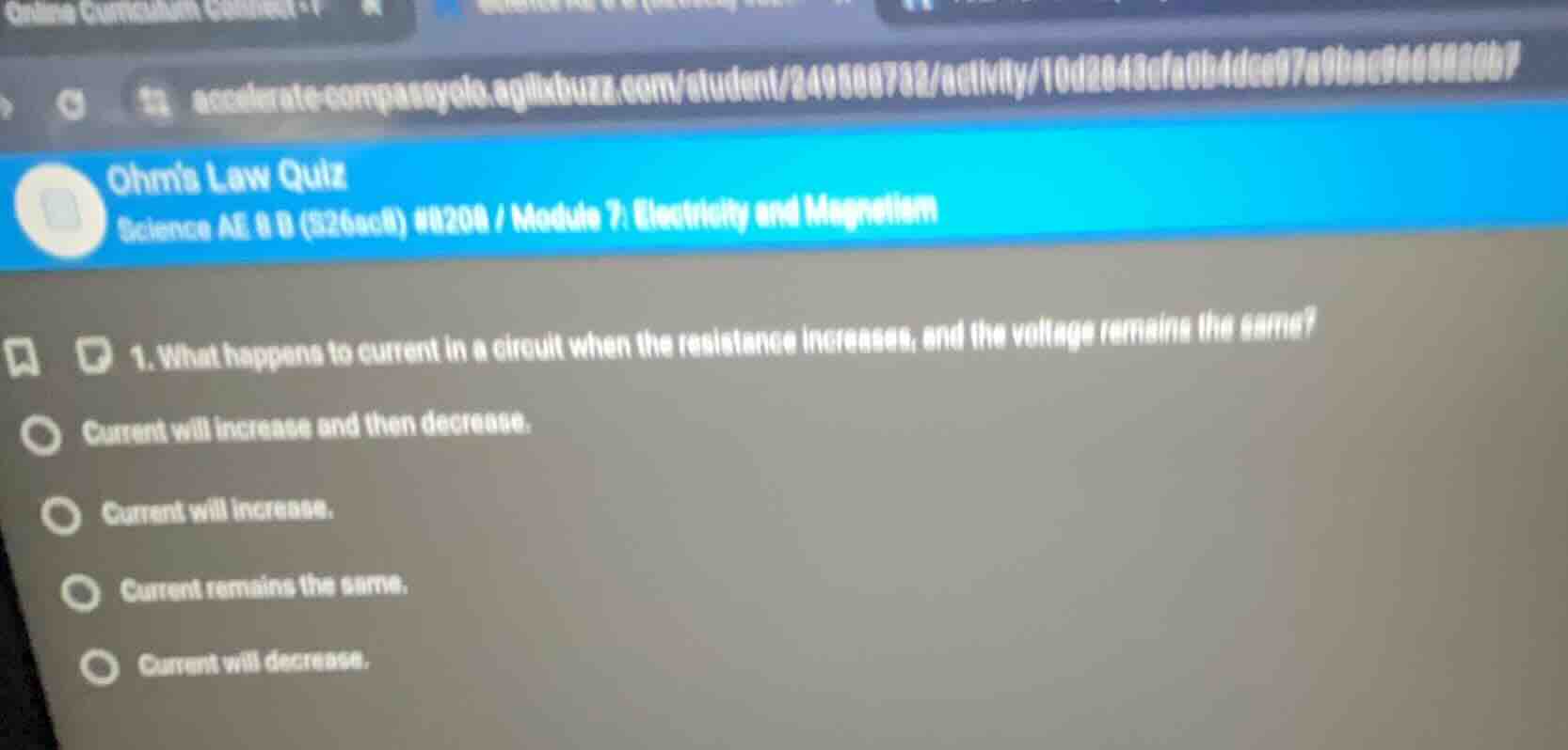 ohms law quiz science ae 8 b (526ac8) #8208 / module 7: electricity and…