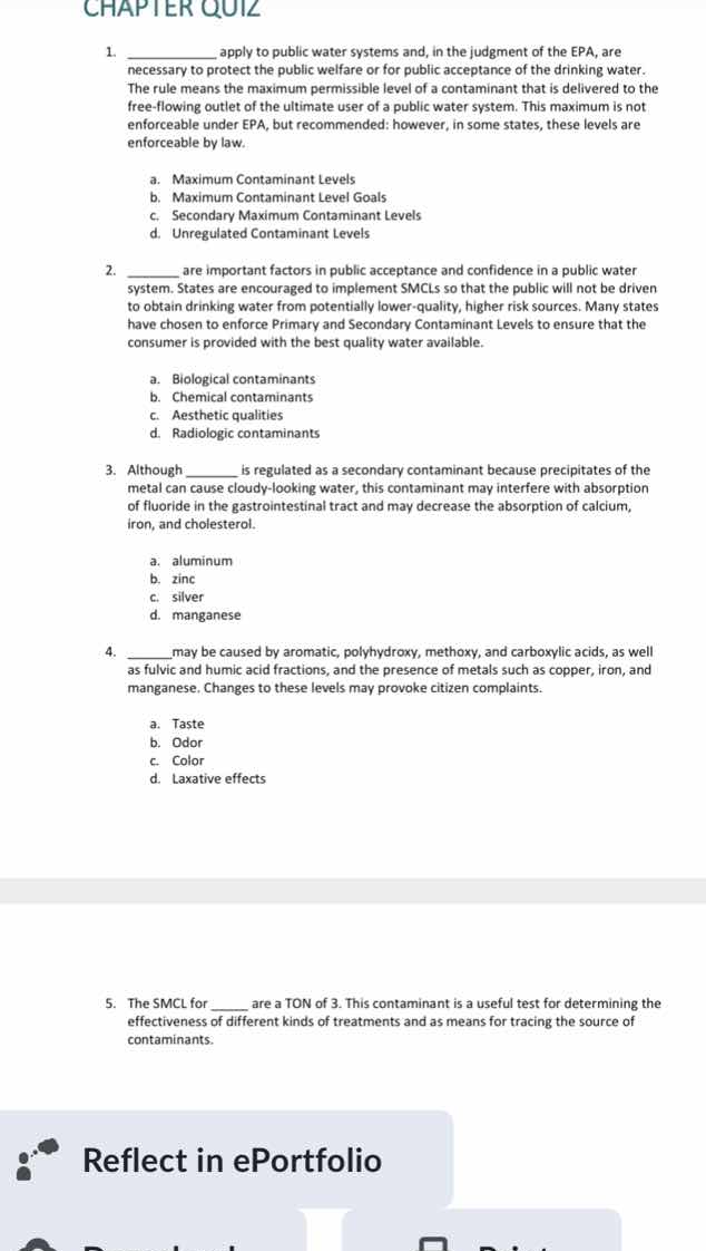 chapter quiz 1. ______ apply to public water systems and, in the judgme…