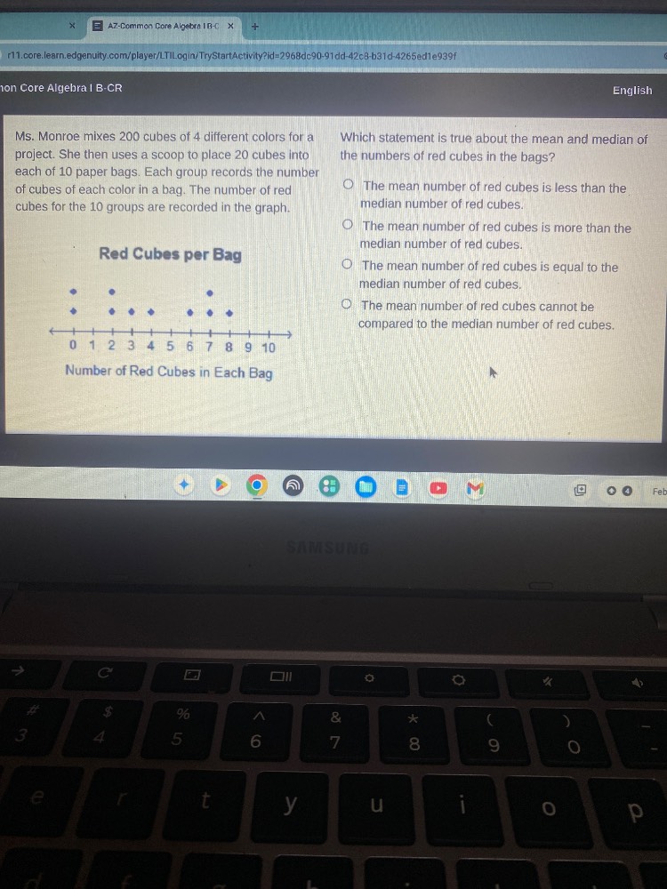 ms. monroe mixes 200 cubes of 4 different colors for a project. she the…