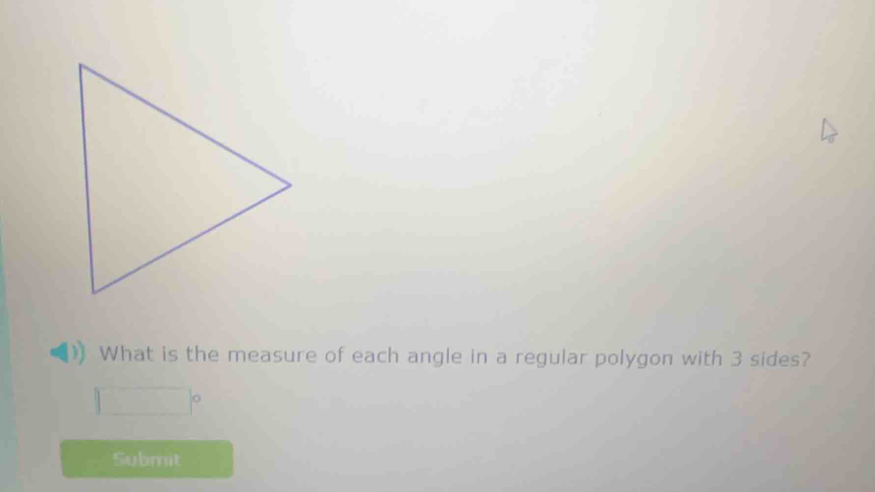 what is the measure of each angle in a regular polygon with 3 sides? □°