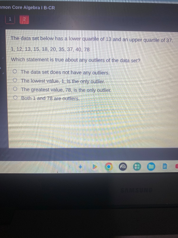 common core algebra i b-cr 2 the data set below has a lower quartile of…
