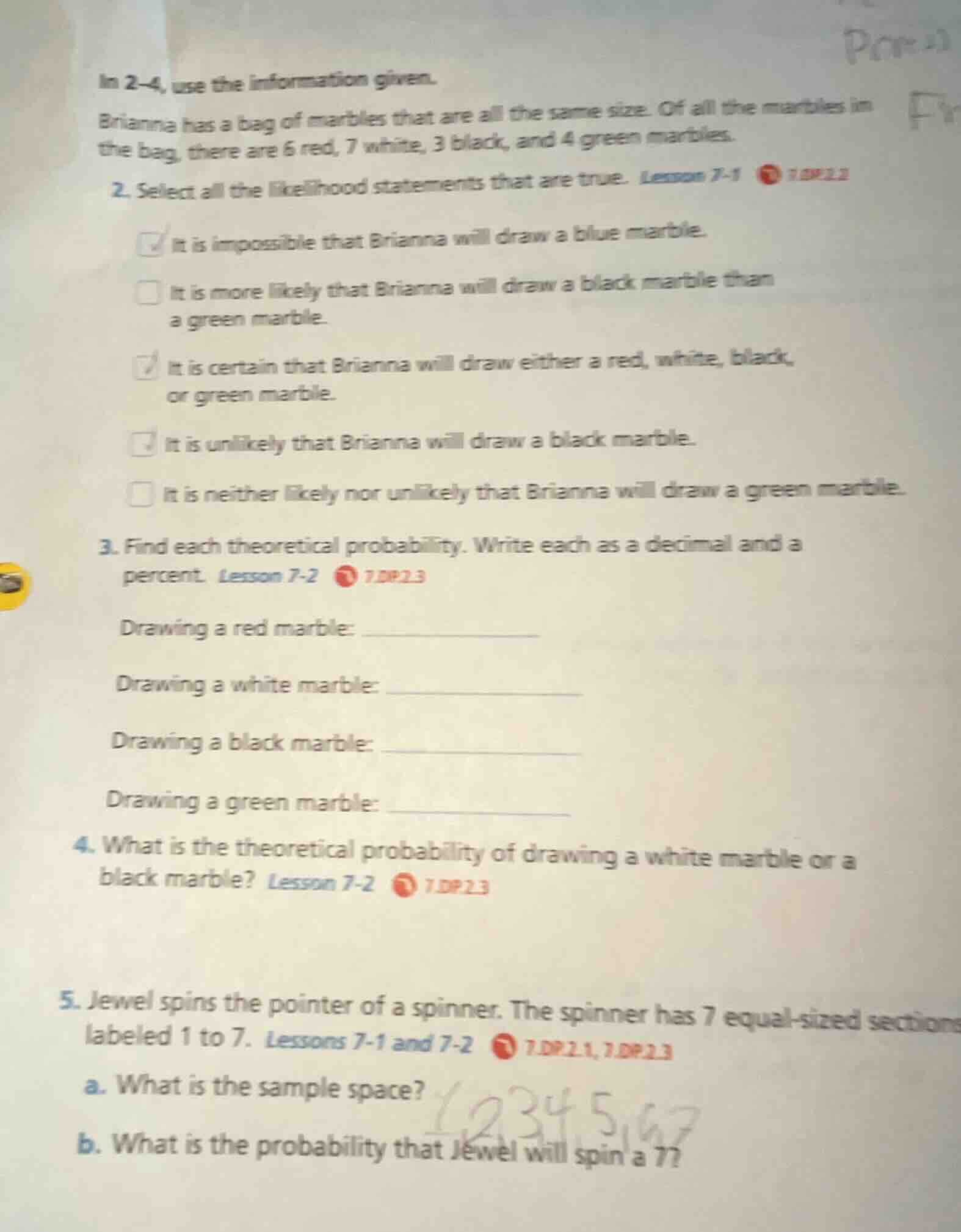 in 2-4, use the information given. brianna has a bag of marbles that ar…