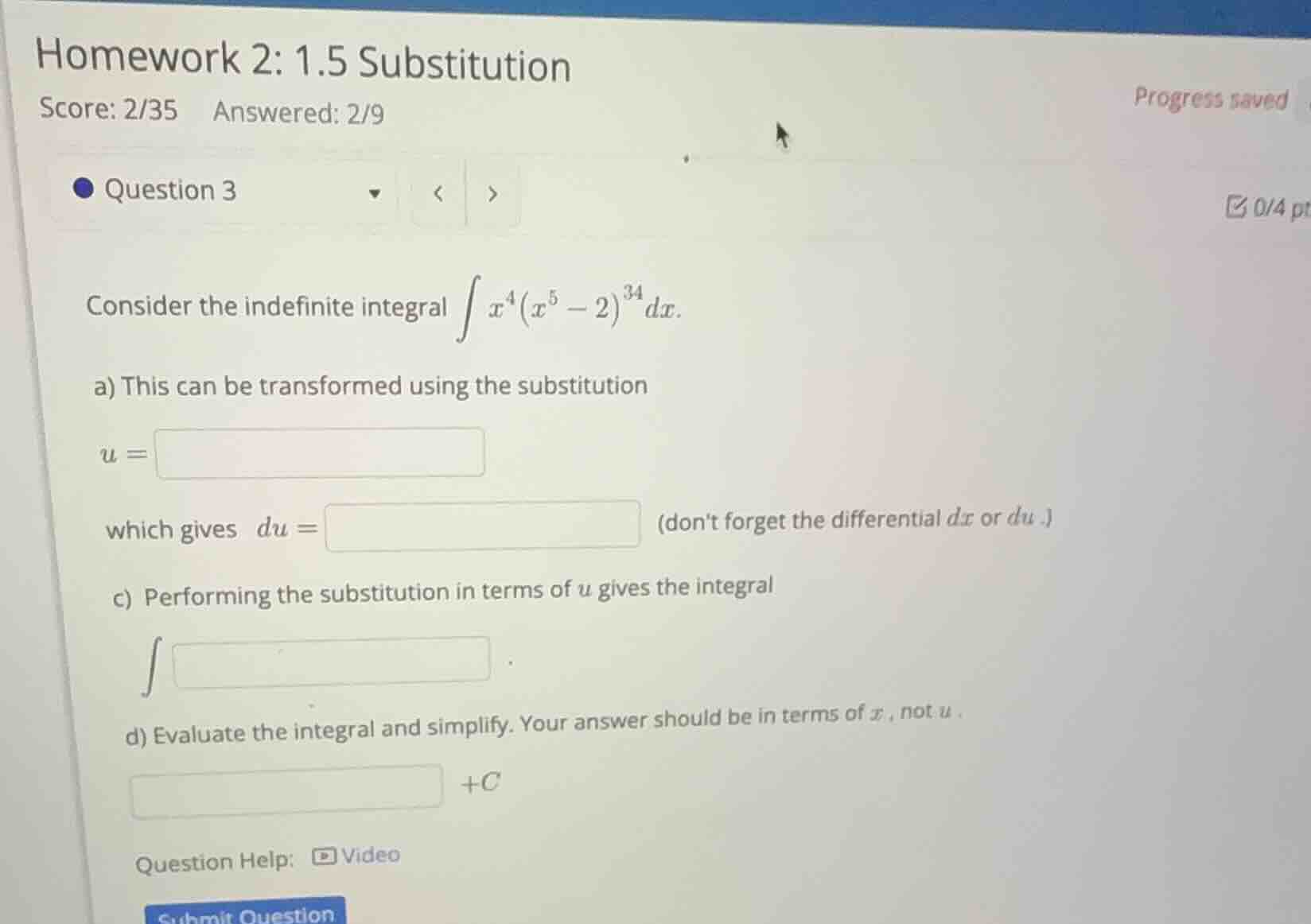 homework 2: 1.5 substitution score: 2/35 answered: 2/9 progress saved q…