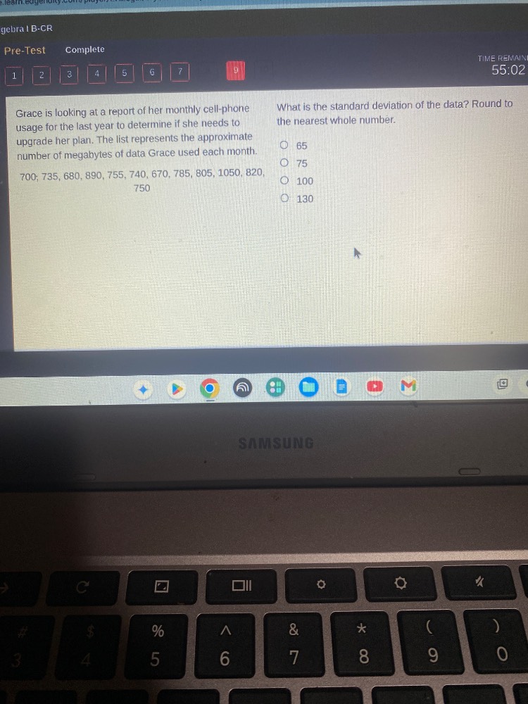 gebra i b-cr pre-test complete time remain 55.02 grace is looking at a …