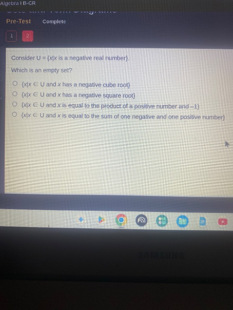 algebra i b-cr pre-test complete 1 2 consider u = {x|x is a negative re…