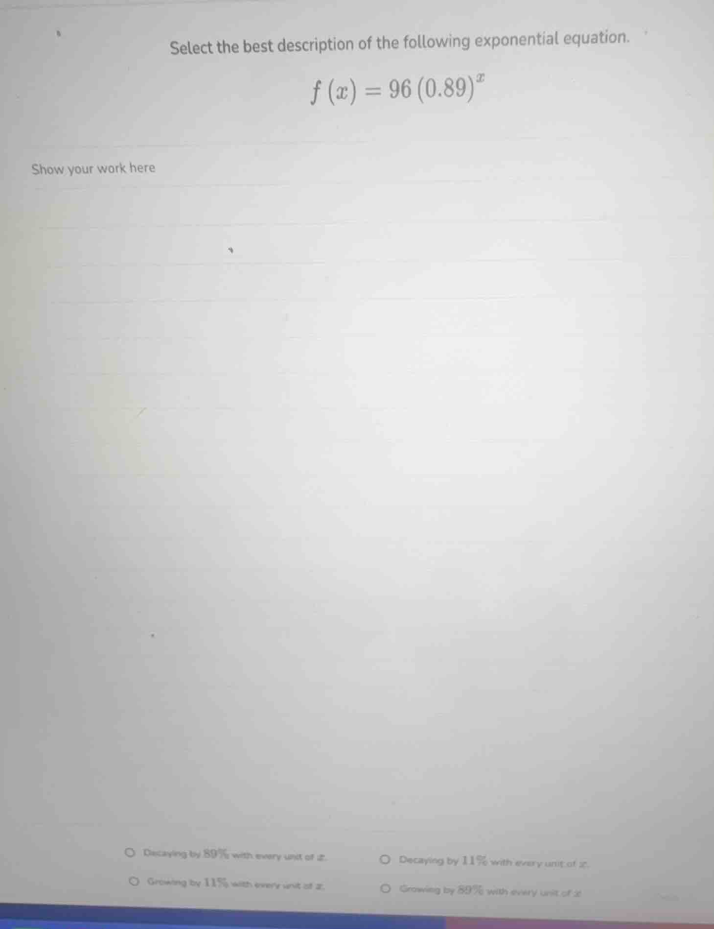 select the best description of the following exponential equation.$f(x)…