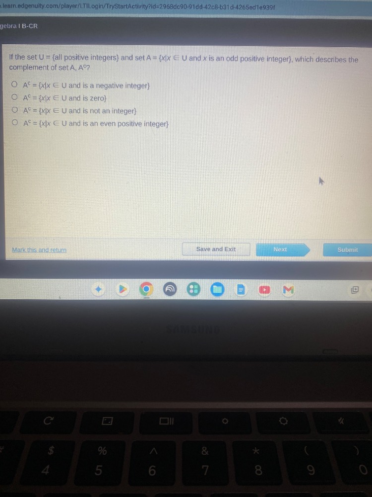 gebra i b-cr if the set u = {all positive integers} and set a = {x|x ∈ …