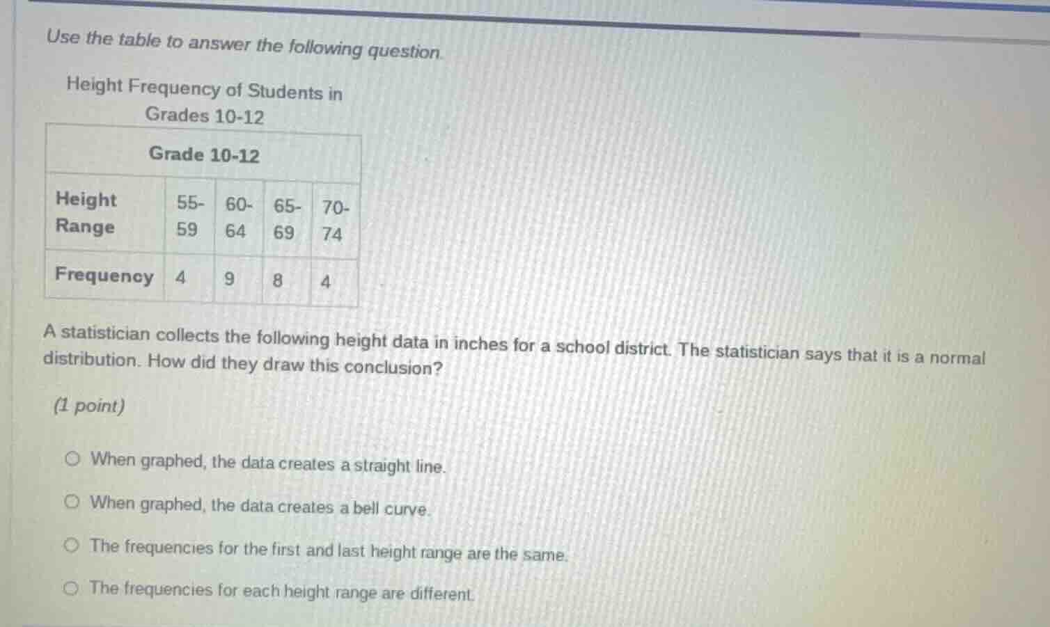 use the table to answer the following question. height frequency of stu…