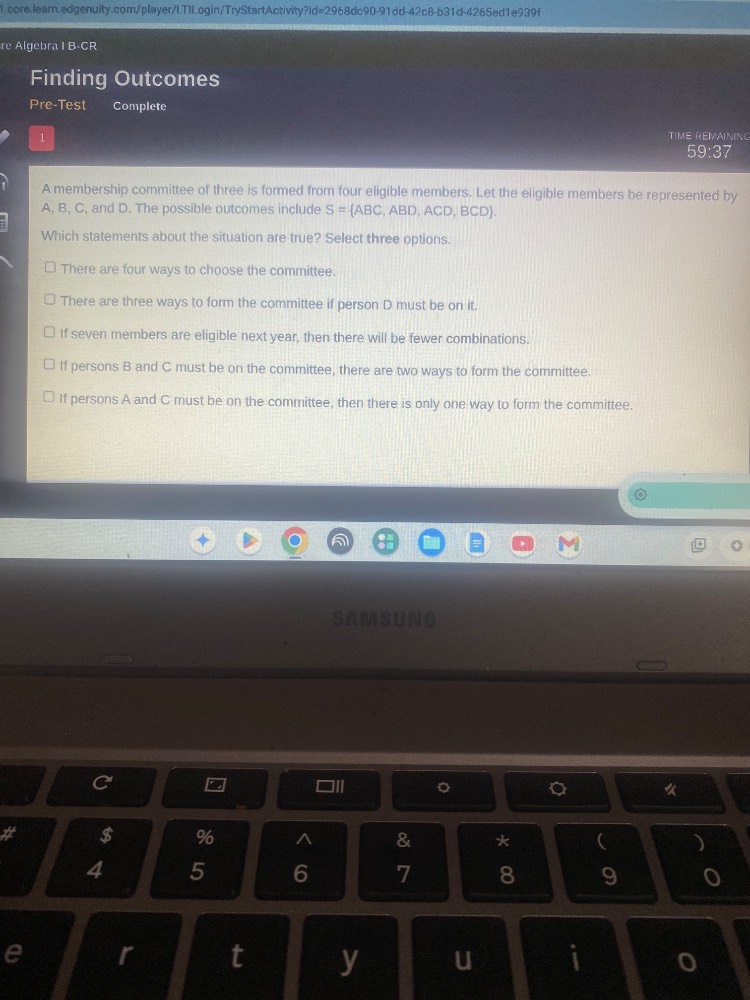 finding outcomes pre-test complete time remaining 59:37 a membership co…