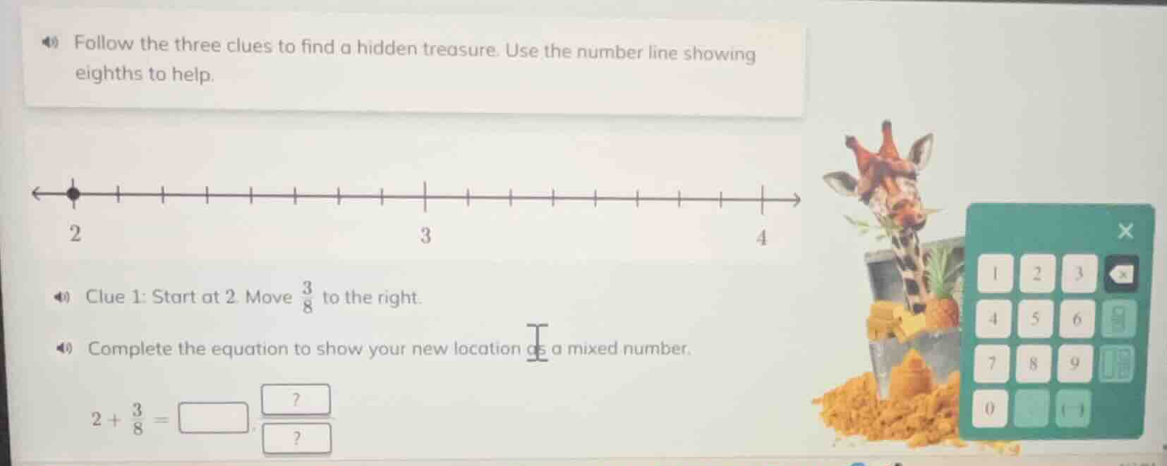 follow the three clues to find a hidden treasure. use the number line s…
