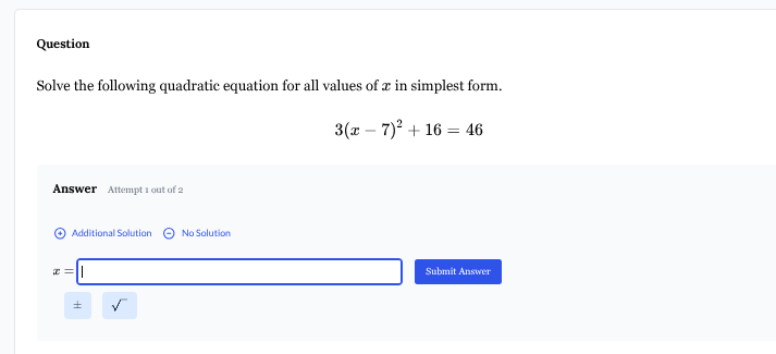question solve the following quadratic equation for all values of $x$ i…