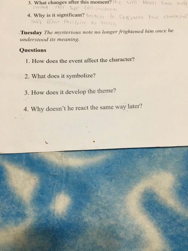 3. what changes after this moment?4. why is it significant?tuesday the …