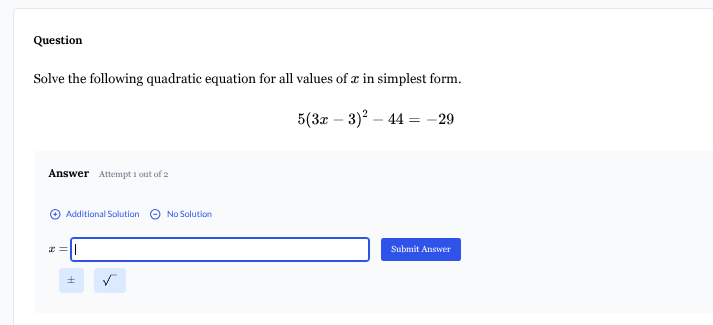 question solve the following quadratic equation for all values of $x$ i…