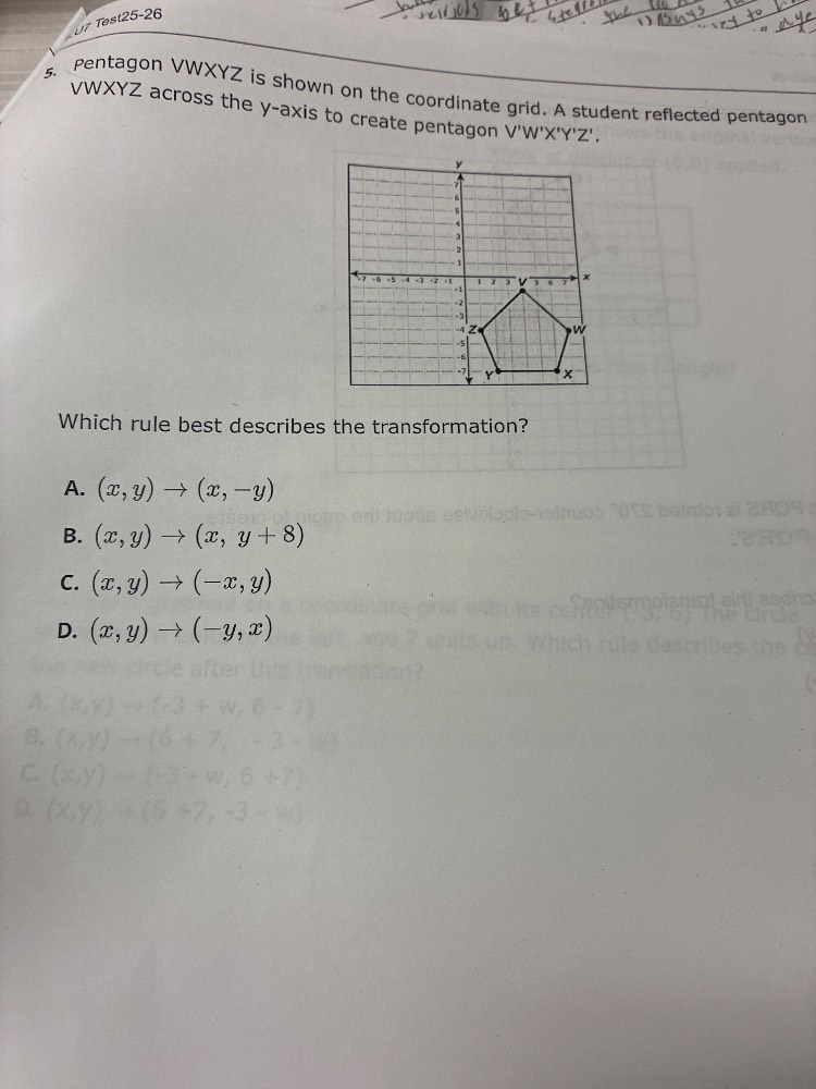 ut test25-26 5. pentagon vwxyz is shown on the coordinate grid. a stude…