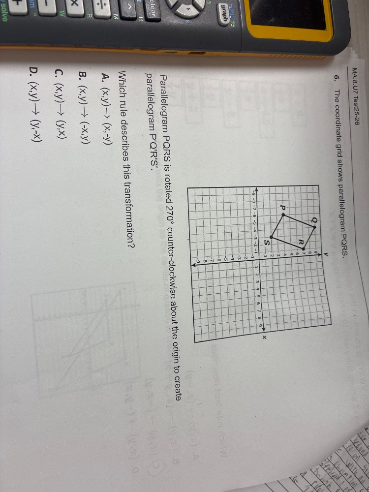 ma.8.u7 test25-26 6. the coordinate grid shows parallelogram pqrs. para…