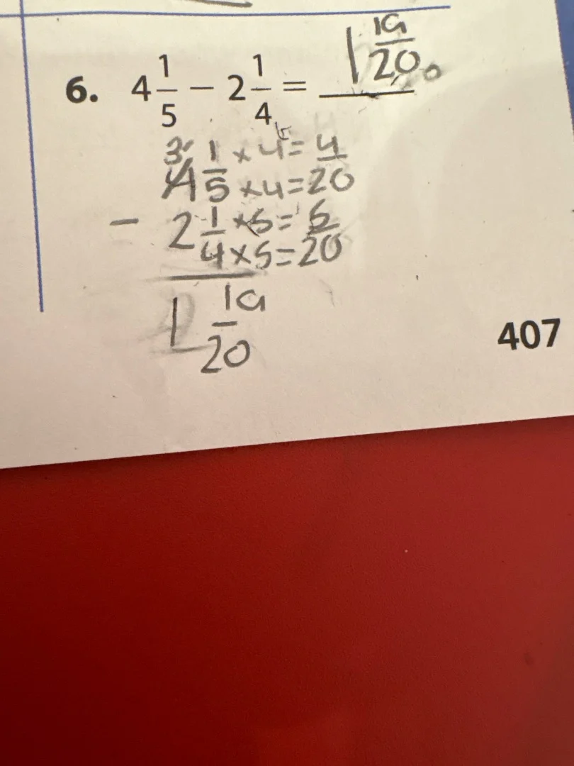 6. $4\\frac{1}{5}-2\\frac{1}{4}=$
