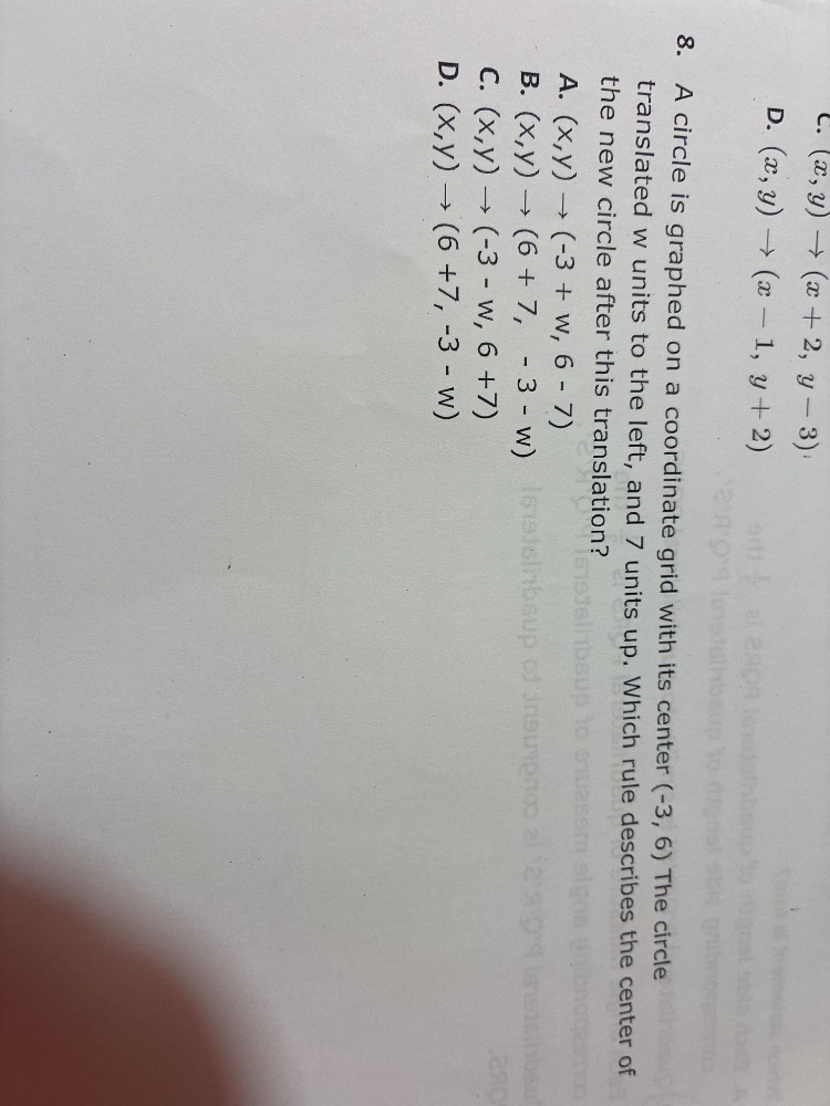 8. a circle is graphed on a coordinate grid with its center (-3, 6) the…