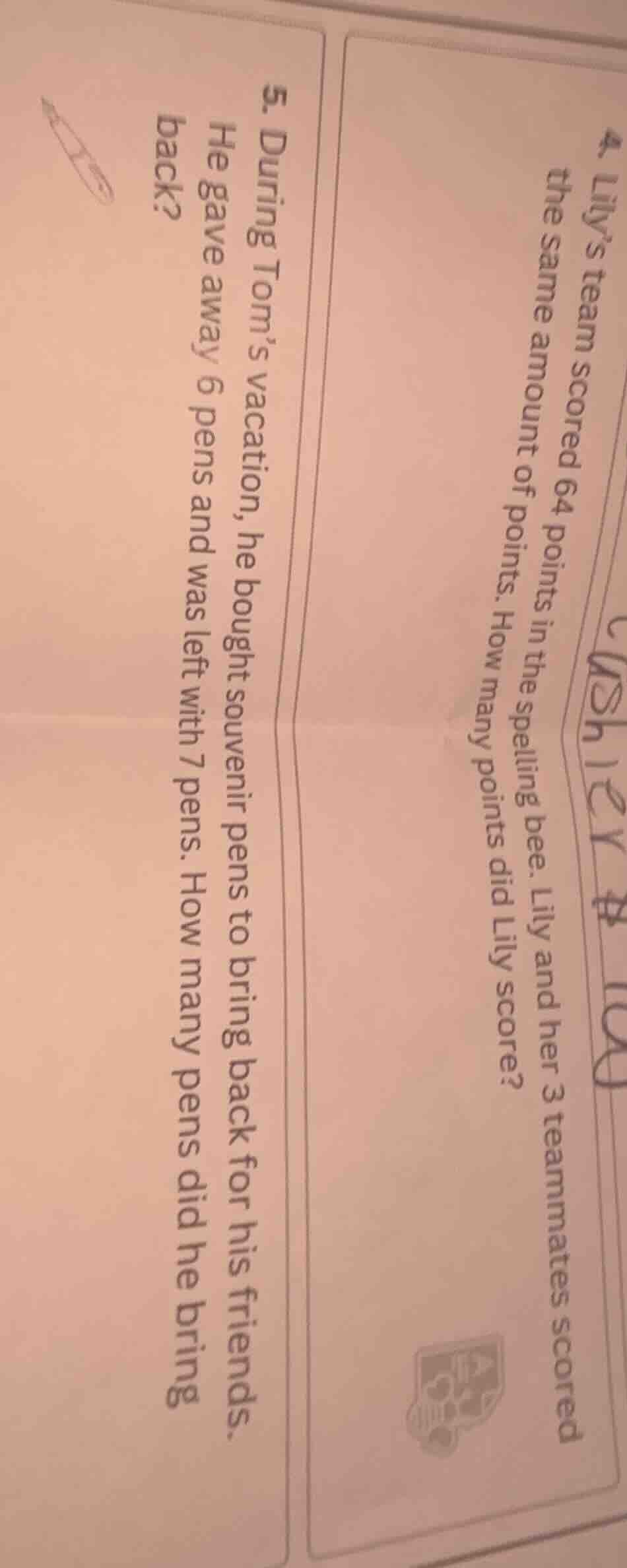 4. lilys team scored 64 points in the spelling bee. lily and her 3 team…