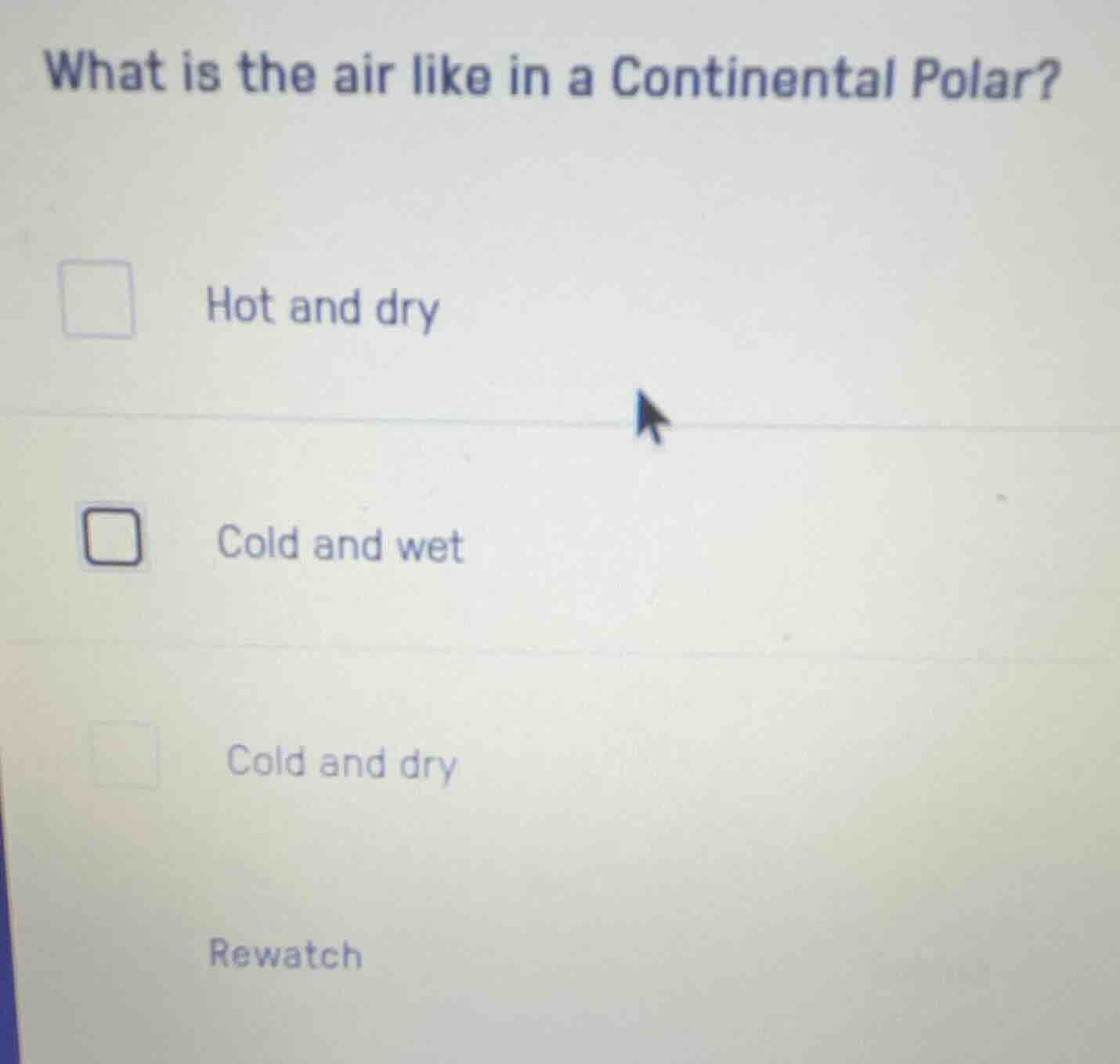 what is the air like in a continental polar?hot and drycold and wetcold…