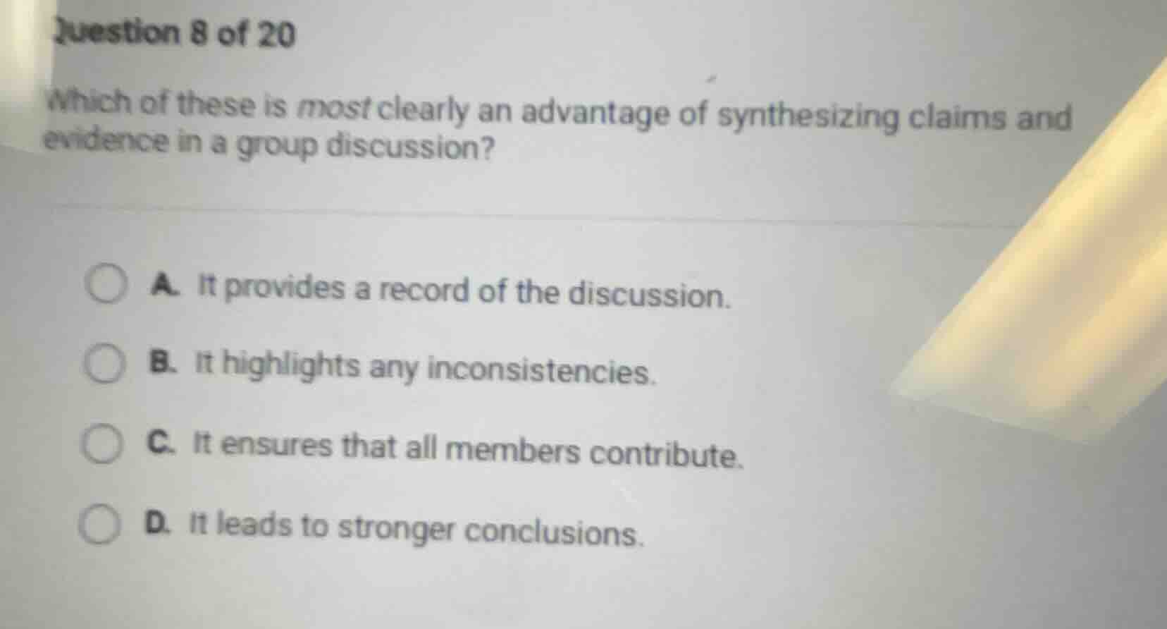 question 8 of 20 which of these is most clearly an advantage of synthes…