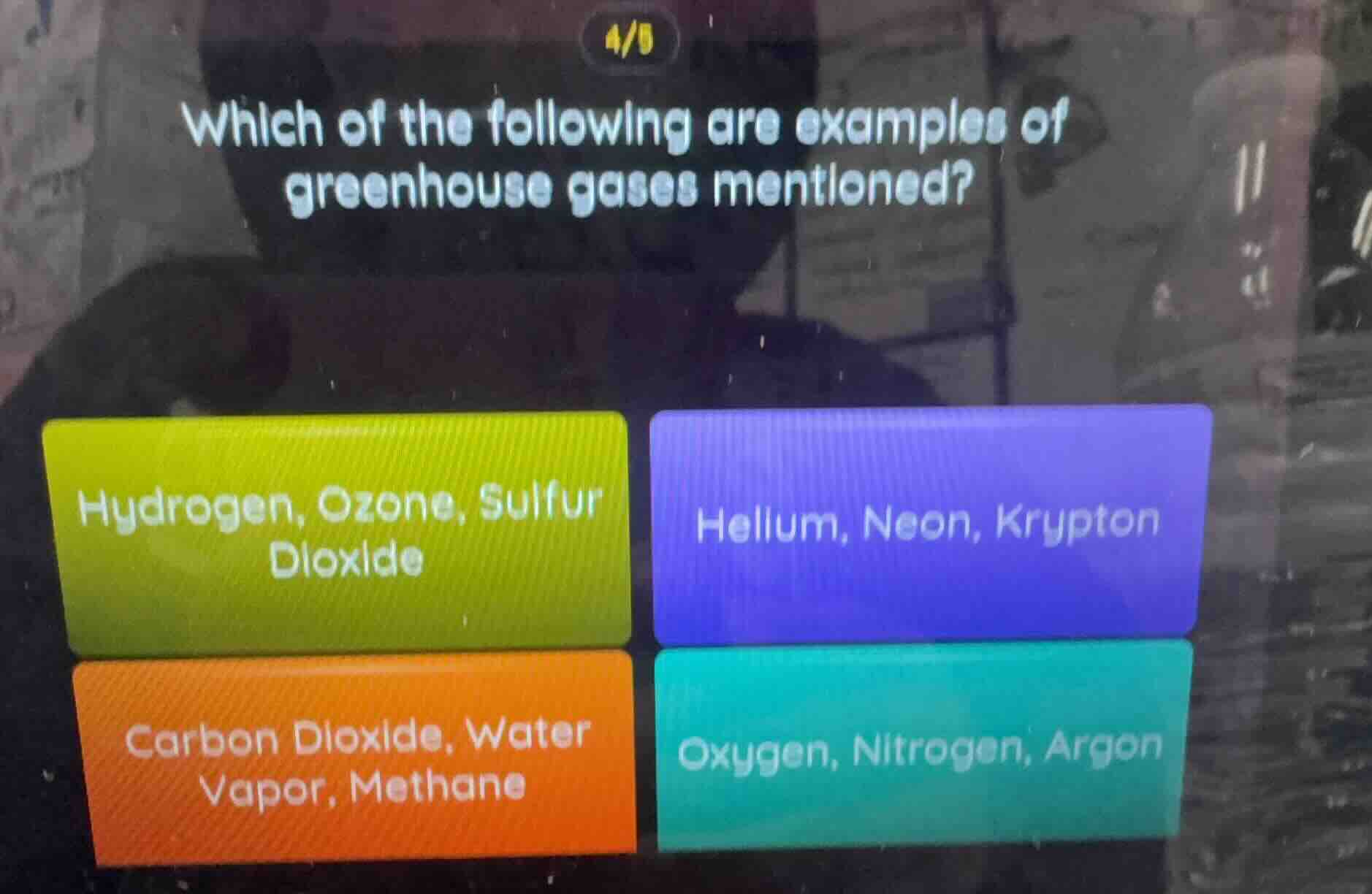 4/5 which of the following are examples of greenhouse gases mentioned? …