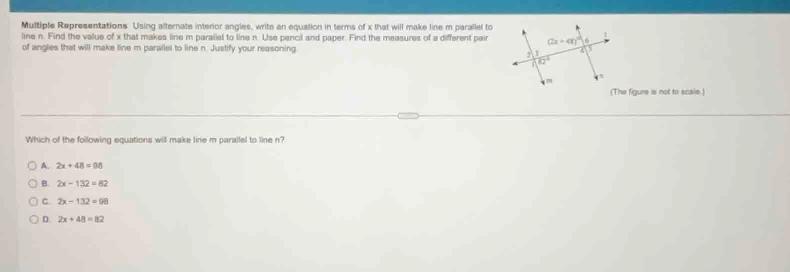 multiple representations using alternate interior angles, write an equa…