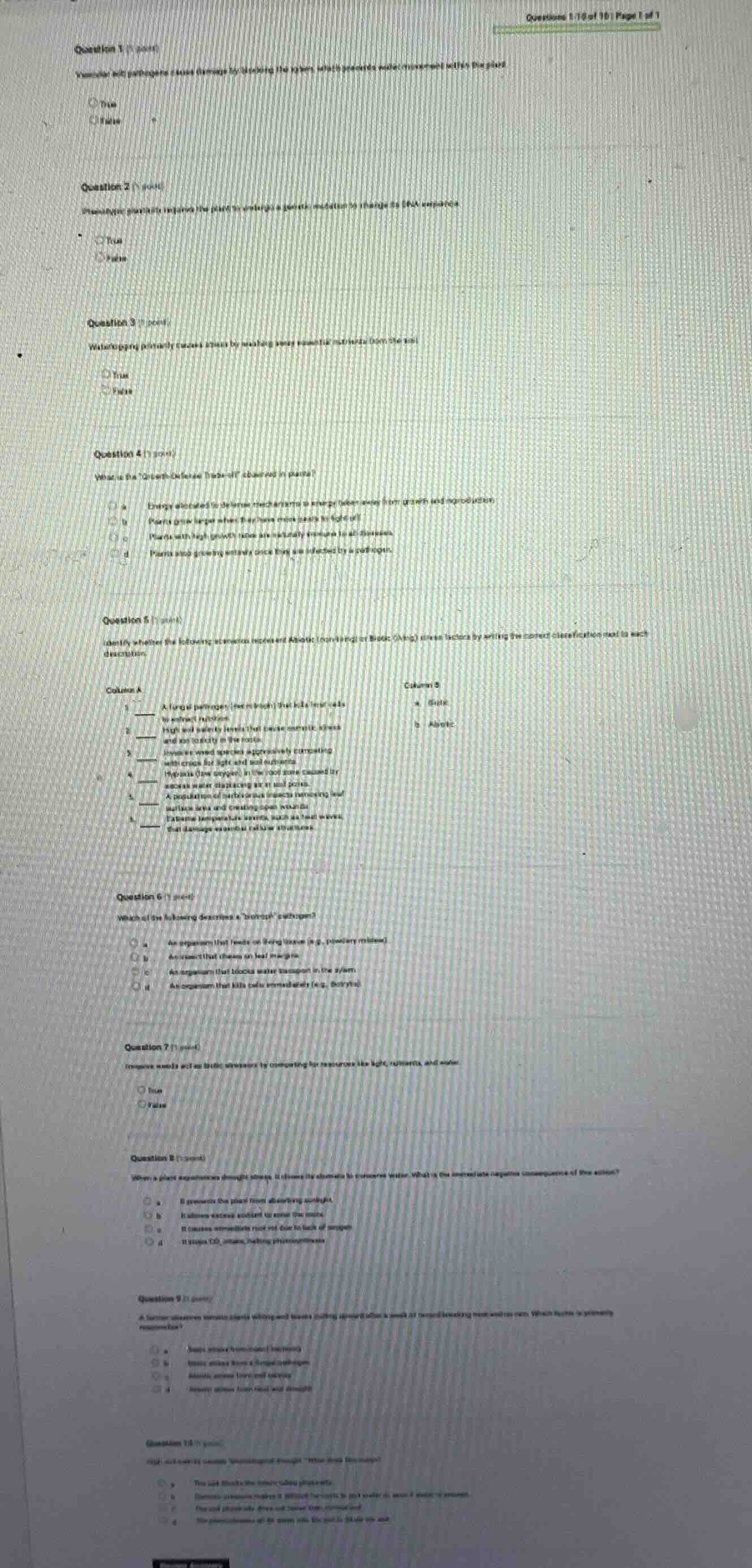 questions 1-10 of 10 | page 1 of 1 question 1 (1 point) vascular wilt p…