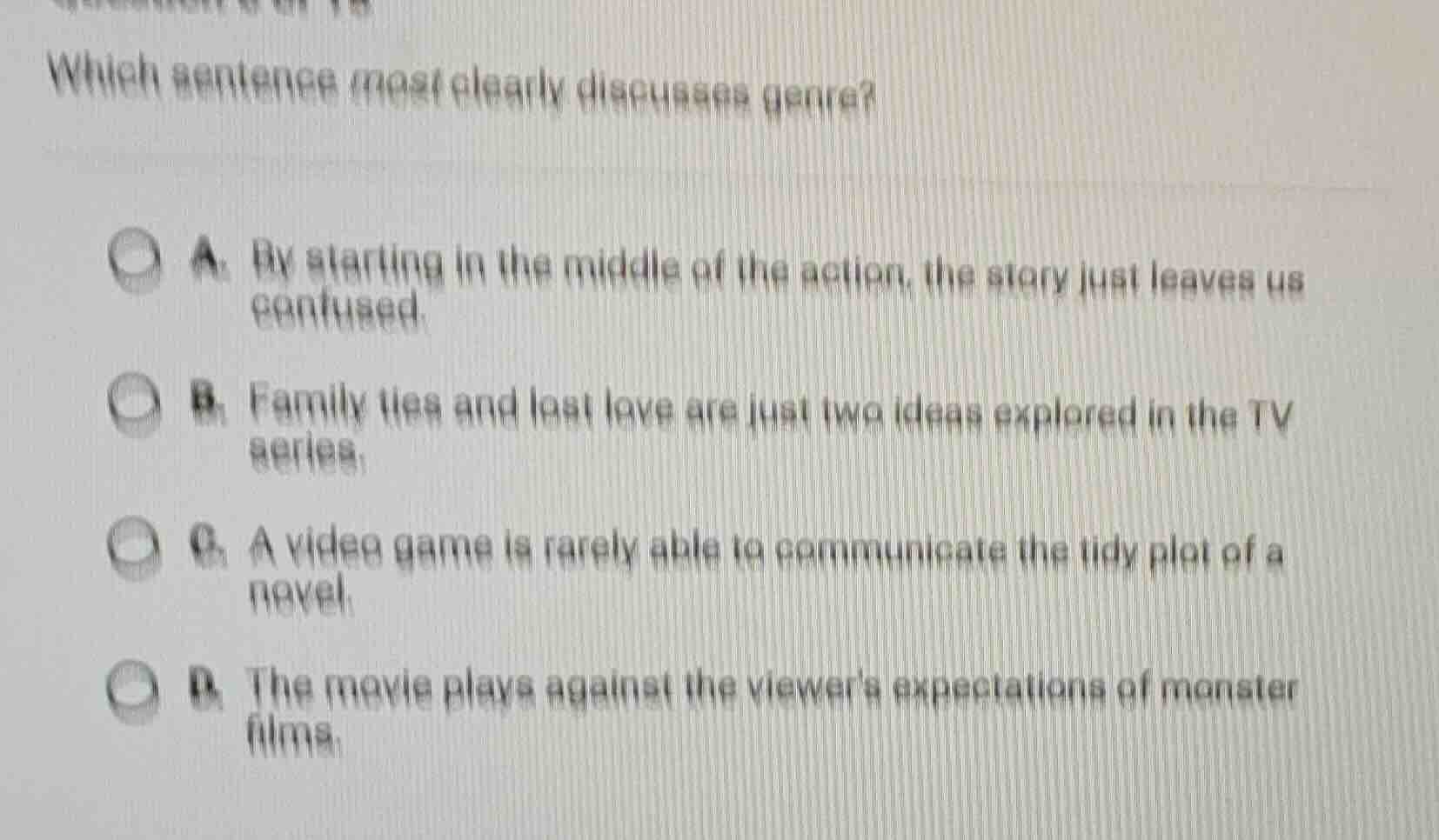 which sentence most clearly discusses genre? a. by starting in the midd…