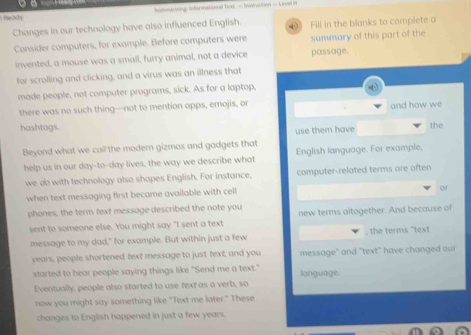 summarizing informational text - instruction - level h changes in our t…