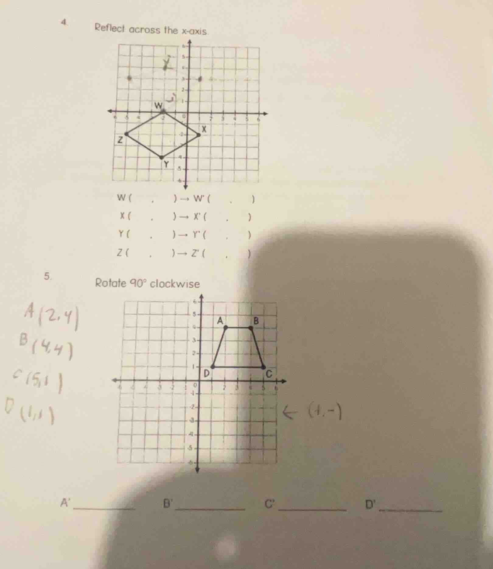 4. reflect across the x-axis w ( , ) → w( , ) x ( , ) → x( , ) y ( , ) …