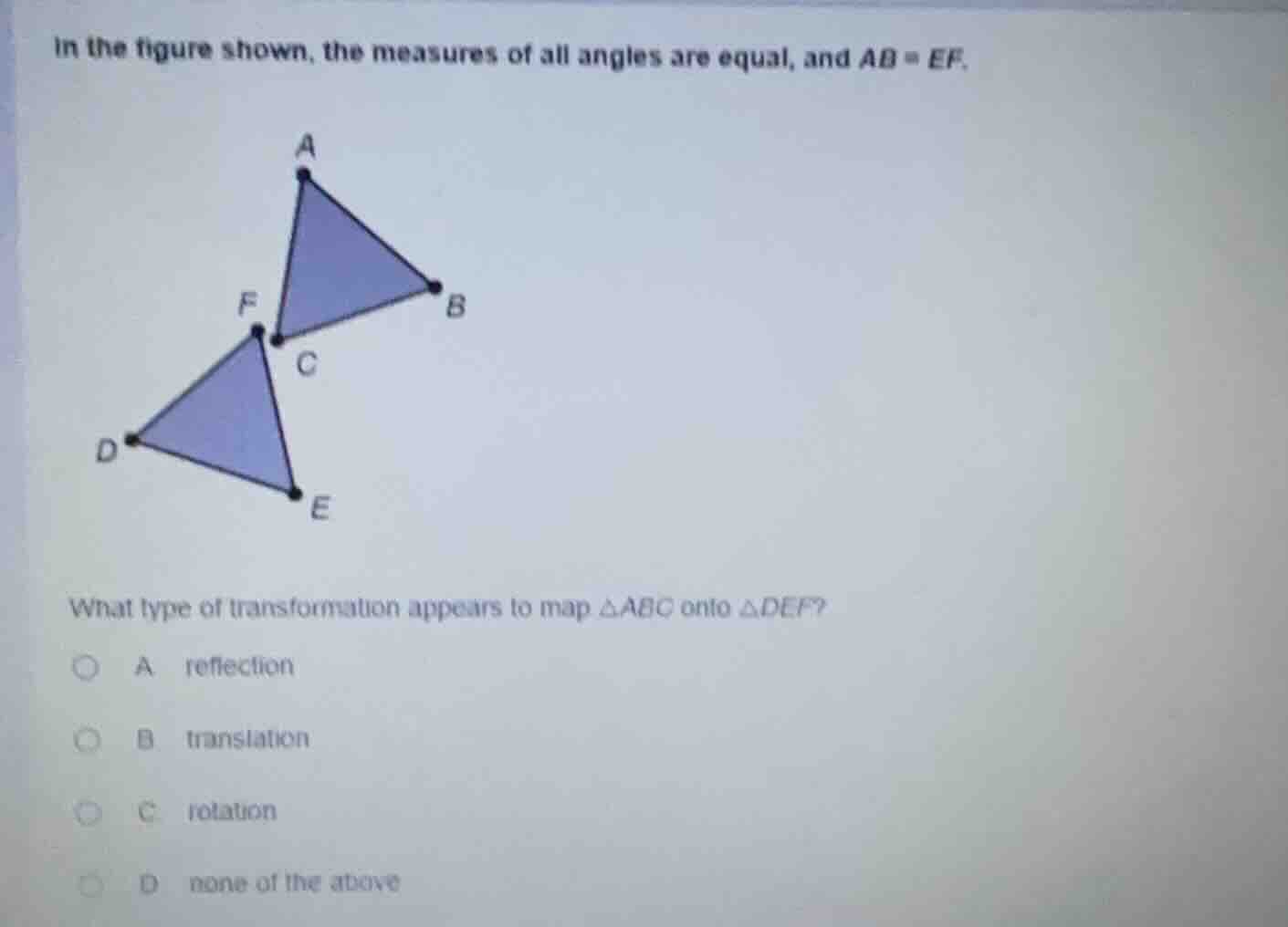 in the figure shown, the measures of all angles are equal, and $ab = ef…